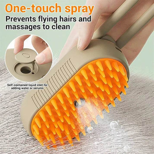 Cat being groomed with steamy brush