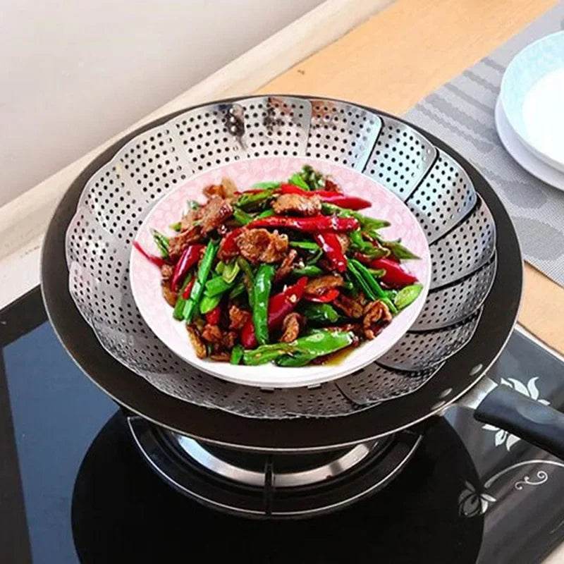 TRENSI folding stainless steel steamer plate inside cooking pot